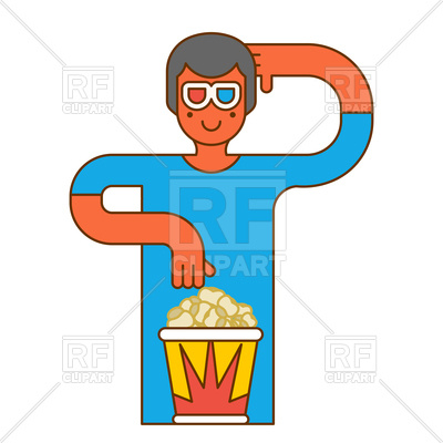 400x400 Moviegoer With Popcorn In Stereo Glasses Royalty Free Vector Clip