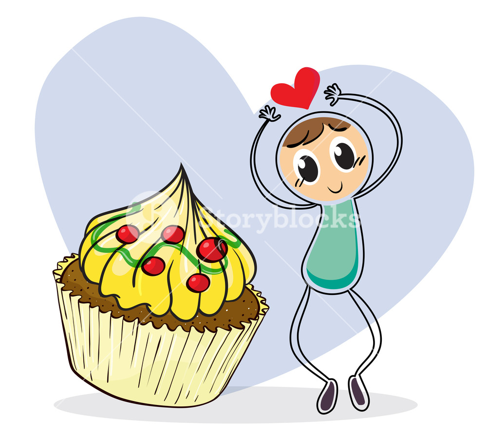1000x904 Illustration Of A Girl Beside A Big Cupcake On A White Background
