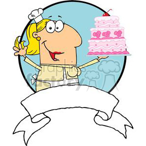 300x300 Royalty Free Cartoon Cake Baker Woman With Banner 379248 Vector