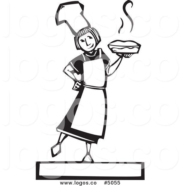 600x620 Royalty Free Vector Of A Woodcut Girl Holding A Fresh Pie Logo By