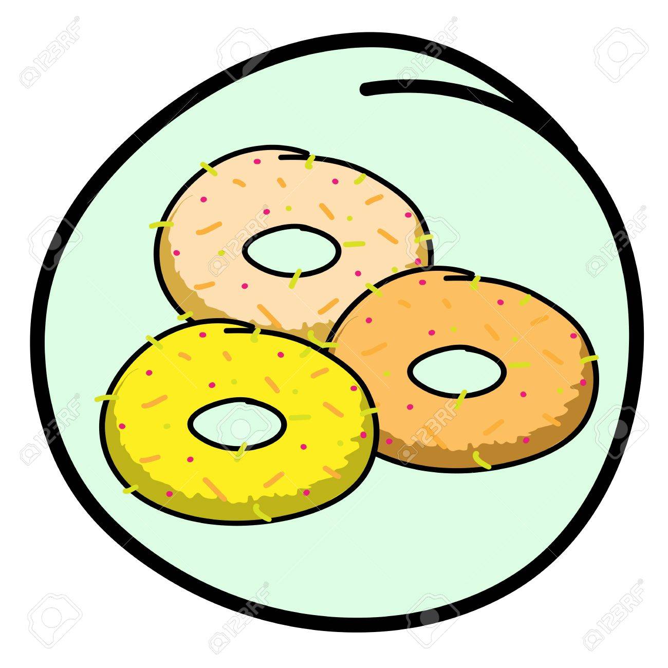1300x1300 Food And Bakery, A Cartoon Illustration Three Different Donuts