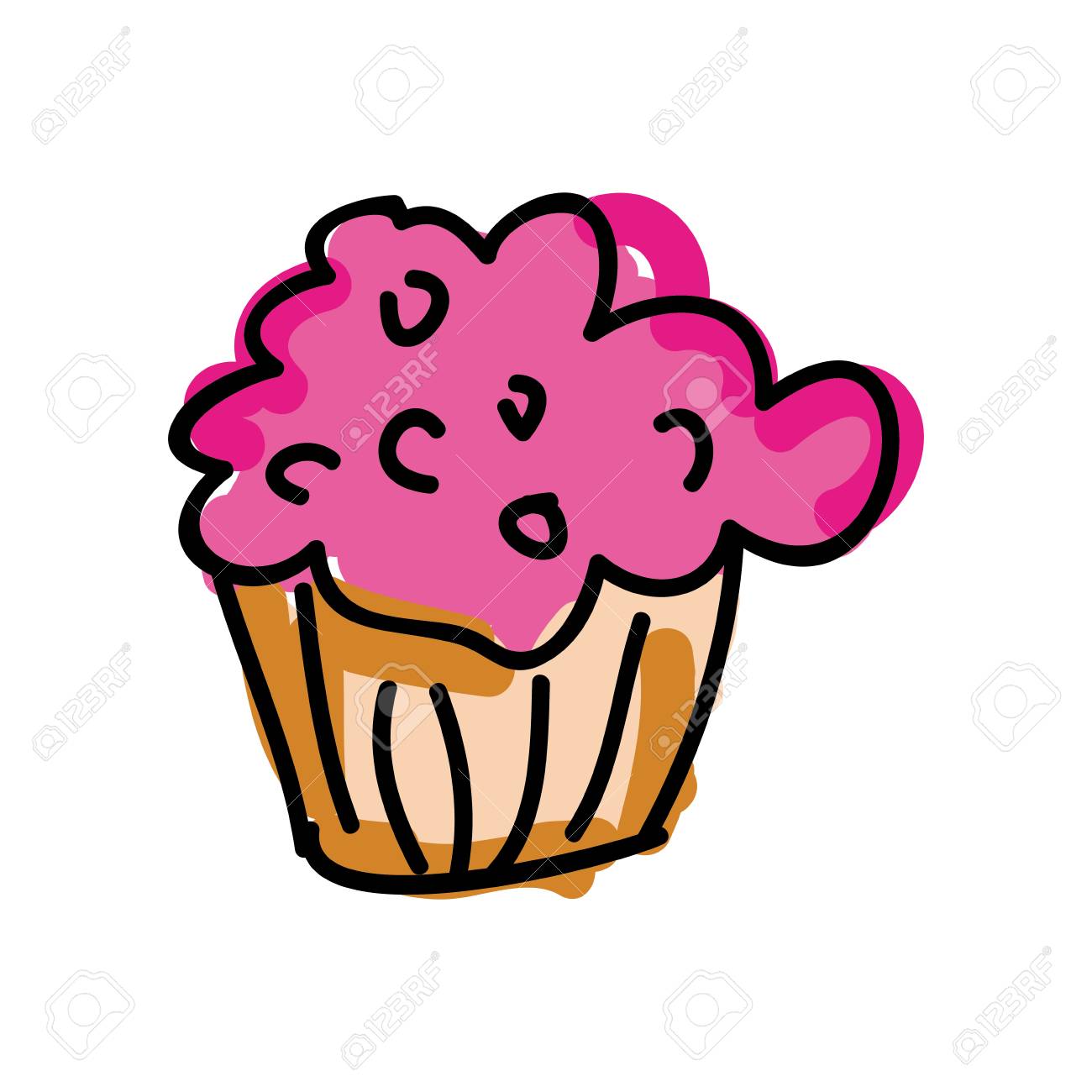 1300x1300 Pink Muffin Sweet Dessert Bakery Draw. Vector Illustration Royalty