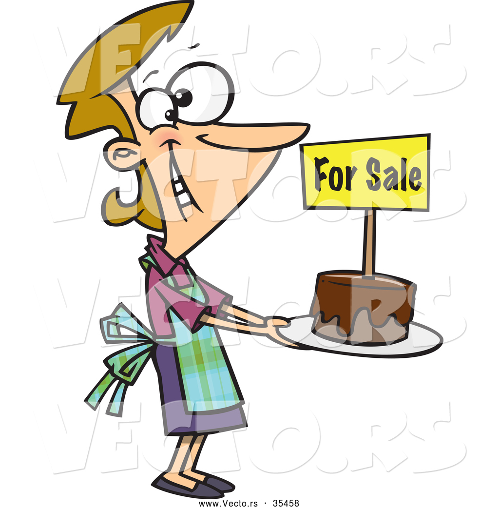 1024x1044 Vector Of A Happy Cartoon Woman Selling Chocolate Cakes