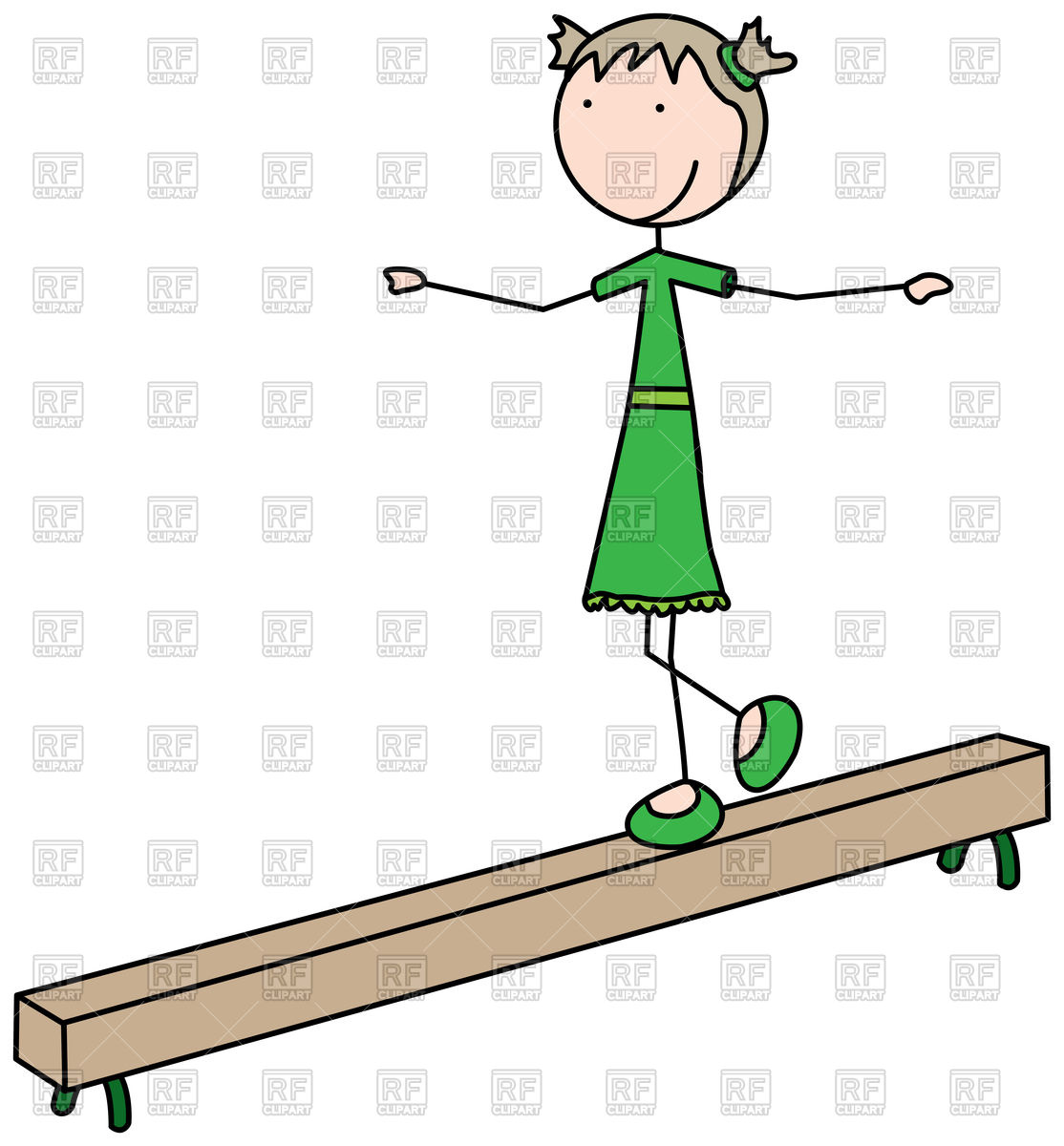 1114x1200 Cartoon Girl Walking On A Balance Beam Vector Clipart Image
