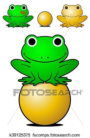 309x470 Clipart Of Smiling Green Frog Balancing On A Golden Ball K39125375