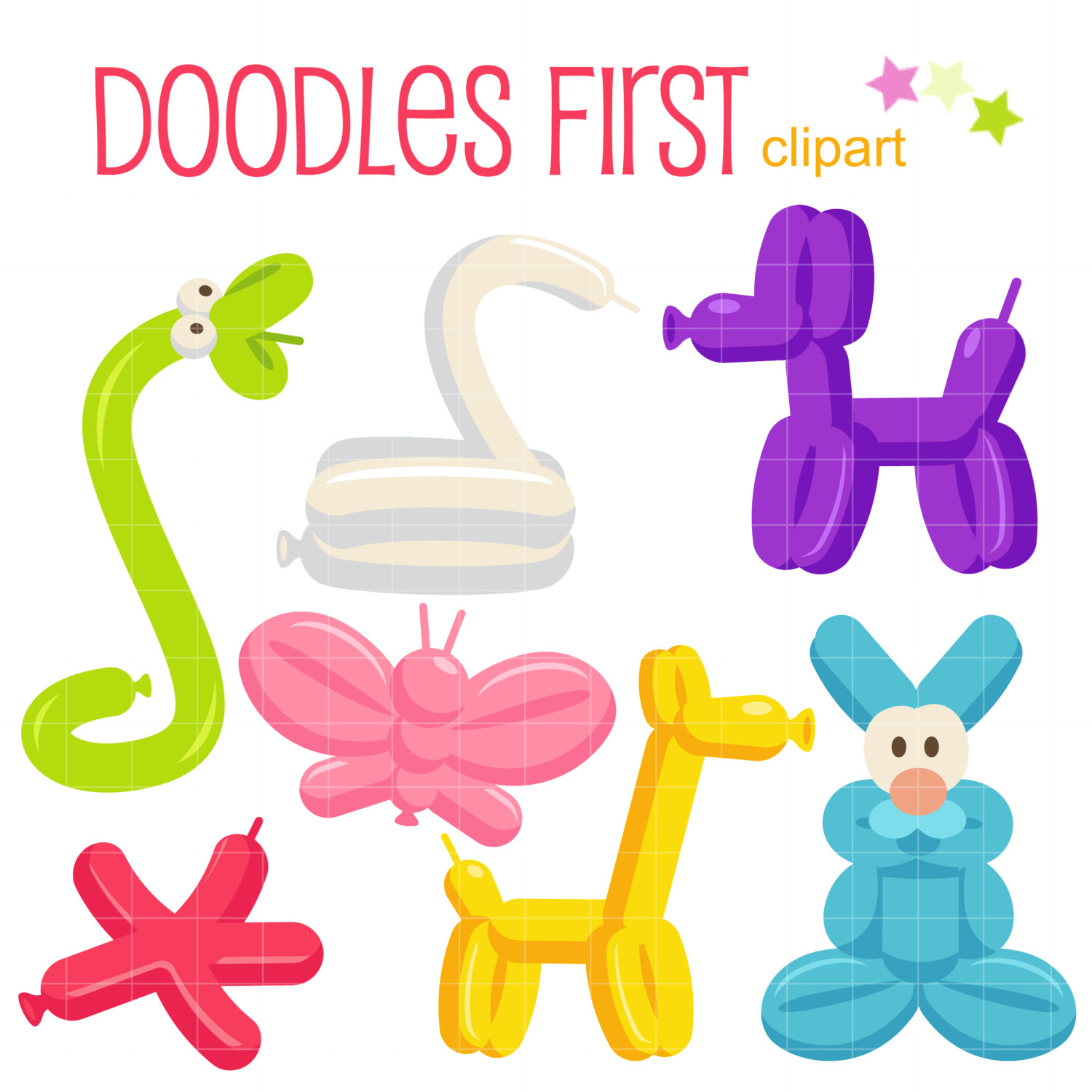 1500x1500 Balloon Animals Digital Clip Art For Scrapbooking Card Making