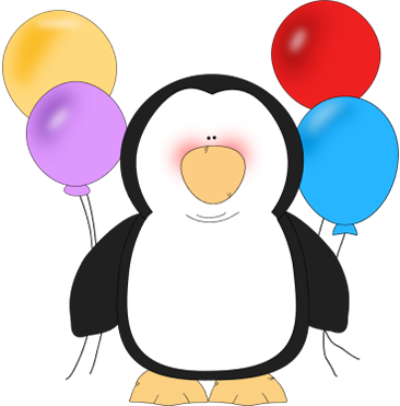366x371 Penguin Holding Balloons Clip Art