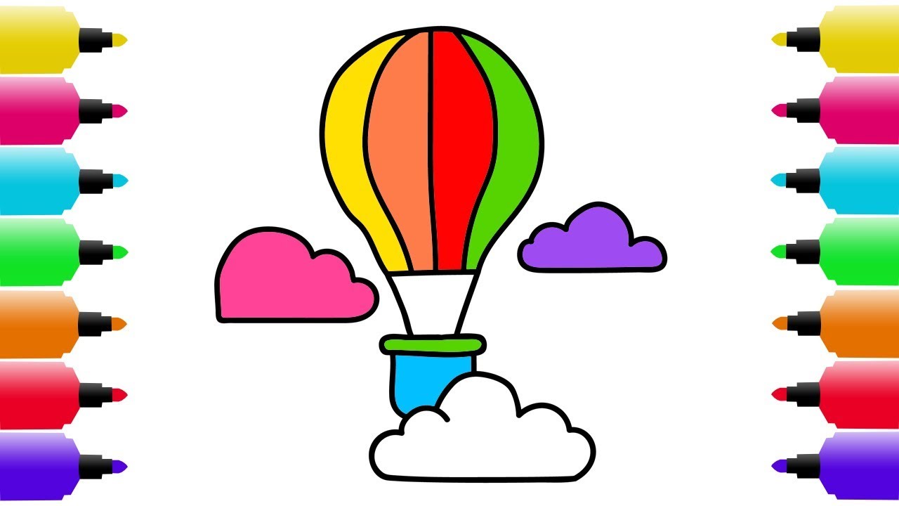 1280x720 How To Draw Colorful Hot Air Balloon Coloring Videos And Teach