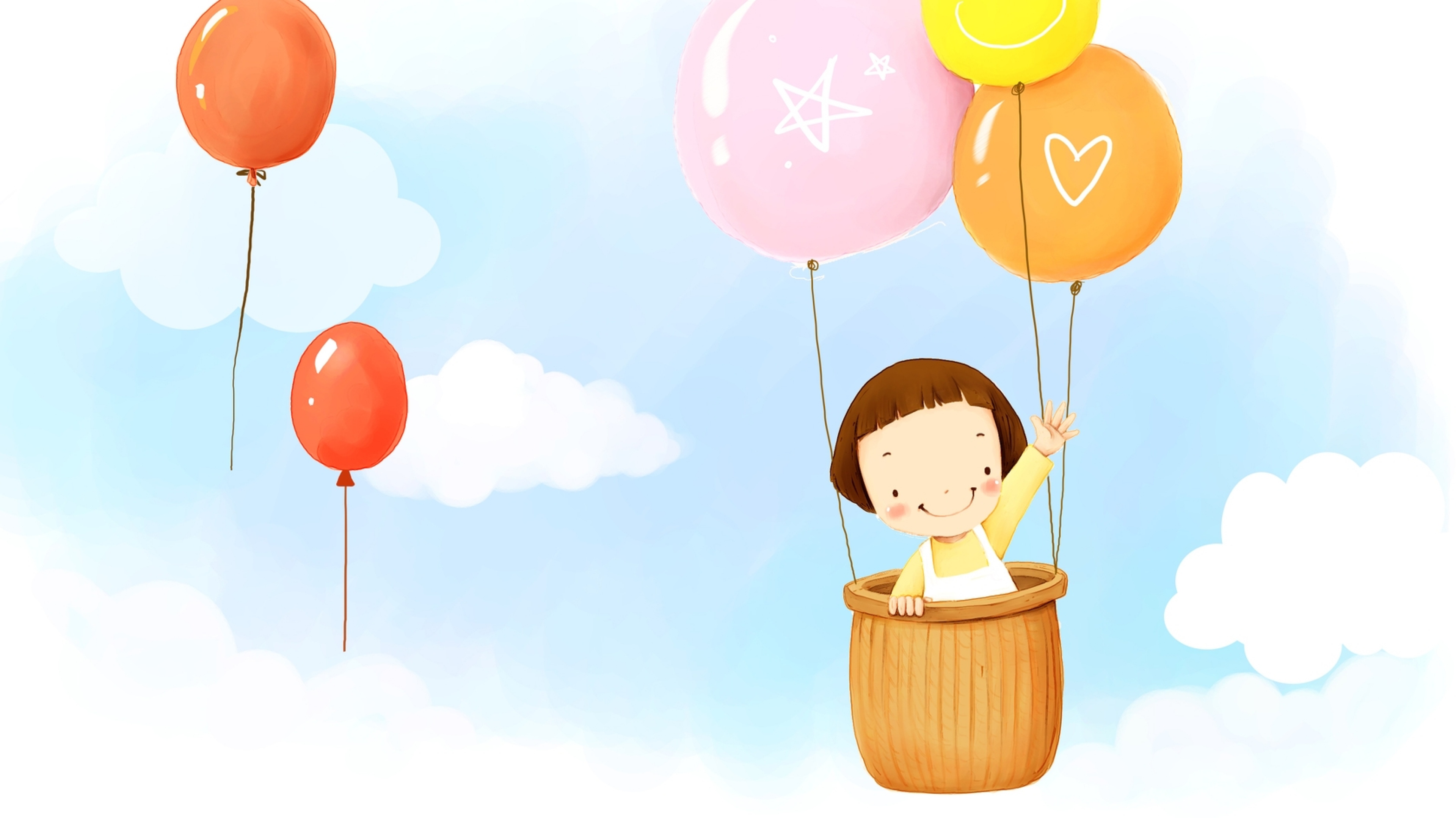 3840x2160 Download Wallpaper 3840x2160 Baby, Balloons, Flying, Sky, Clouds