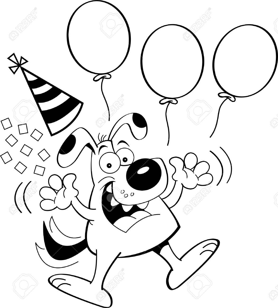 1173x1300 Black White Illustration Of A Dog Jumping With Balloons