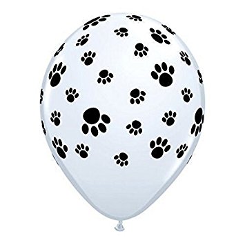355x355 12 White Balloons With Black Paw Prints