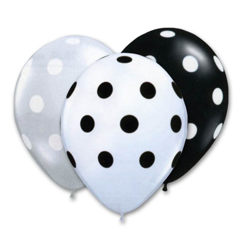800x800 Black And White Polka Dots Assorted Colors 12 Inch Latex Balloons
