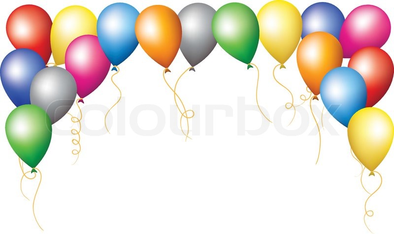 800x475 Golden And Colorful Frame With Balloons Bunches, Isolated On White