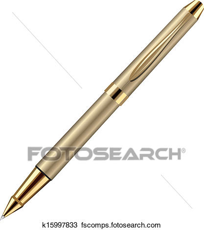 417x470 Clipart Of Gold Ballpoint Pen On A White Background K15997833