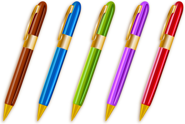 600x403 Colorful Ballpoint Pens Set Free Vector In Adobe Illustrator Ai
