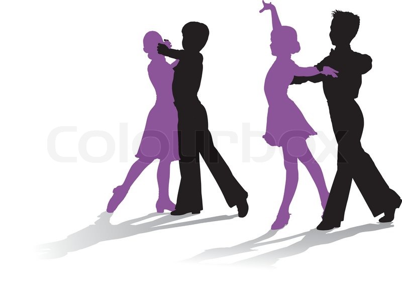 800x571 Detailed Silhouettes Of Young Ballroom Dancers Stock Vector