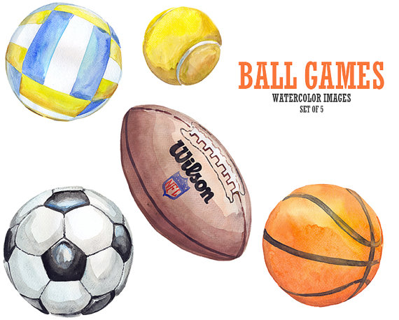 570x457 Football Clipart. Watercolor Clipart. Sport Clip Art. Basketball