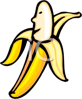288x350 Picture Of Fresh Half Peeled Banana With Cartoon Face In