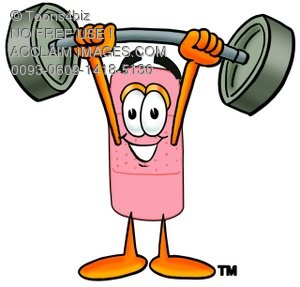 300x287 Illustration Of A Bandaid Cartoon Character Lifting Weights