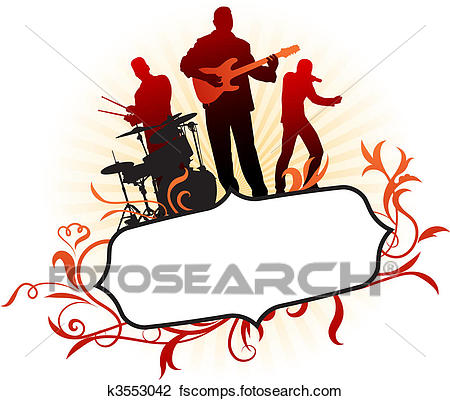 450x401 Clipart Of Musical Band On Abstract Tropical Frame Background