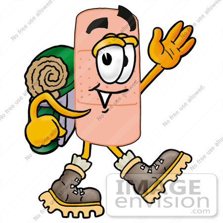 450x450 Clip Art Graphic Of A Bandaid Bandage Cartoon Character Hiking