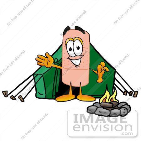 450x450 Clip Art Graphic Of A Bandaid Bandage Cartoon Character Camping