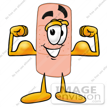 450x450 Clip Art Graphic Of A Bandaid Bandage Cartoon Character Flexing