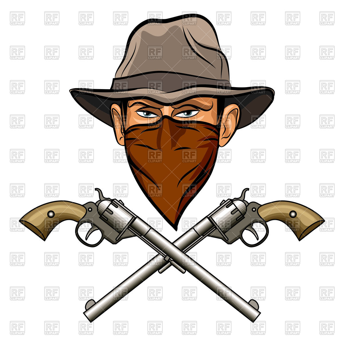 1200x1200 Bandit In Hat With Bandana On Face And Two Crossed Guns (Six