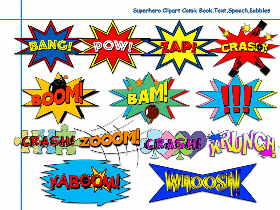 570x428 Unique Superhero Clipart, Comic Book Digital Clip Art Text