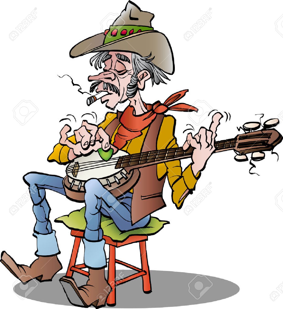 1190x1300 Cartoon Illustration Of A Country Banjo Player Royalty Free
