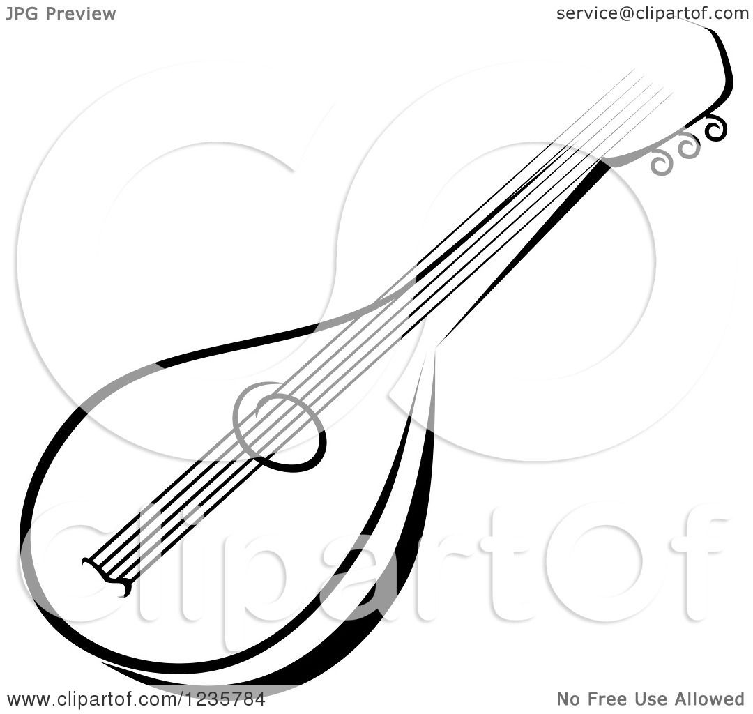 1080x1024 Clipart Of A Black And White Banjo