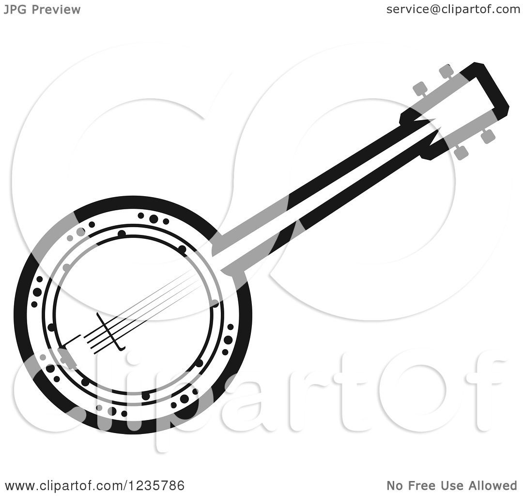 1080x1024 Clipart Of A Black And White Banjo 2