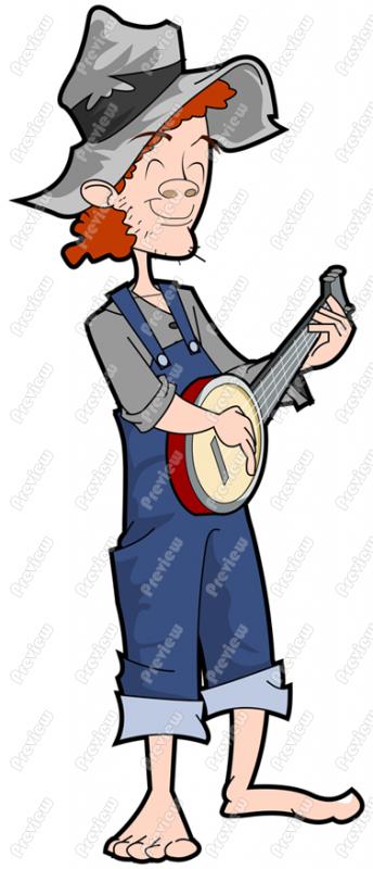 344x800 Hillbilly Playing Banjo Character Clip Art