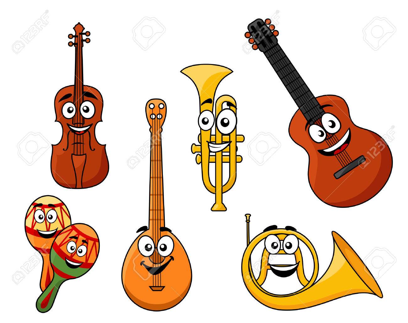 1300x1029 Set Of Musical Instruments With Smiling Happy Faces Including