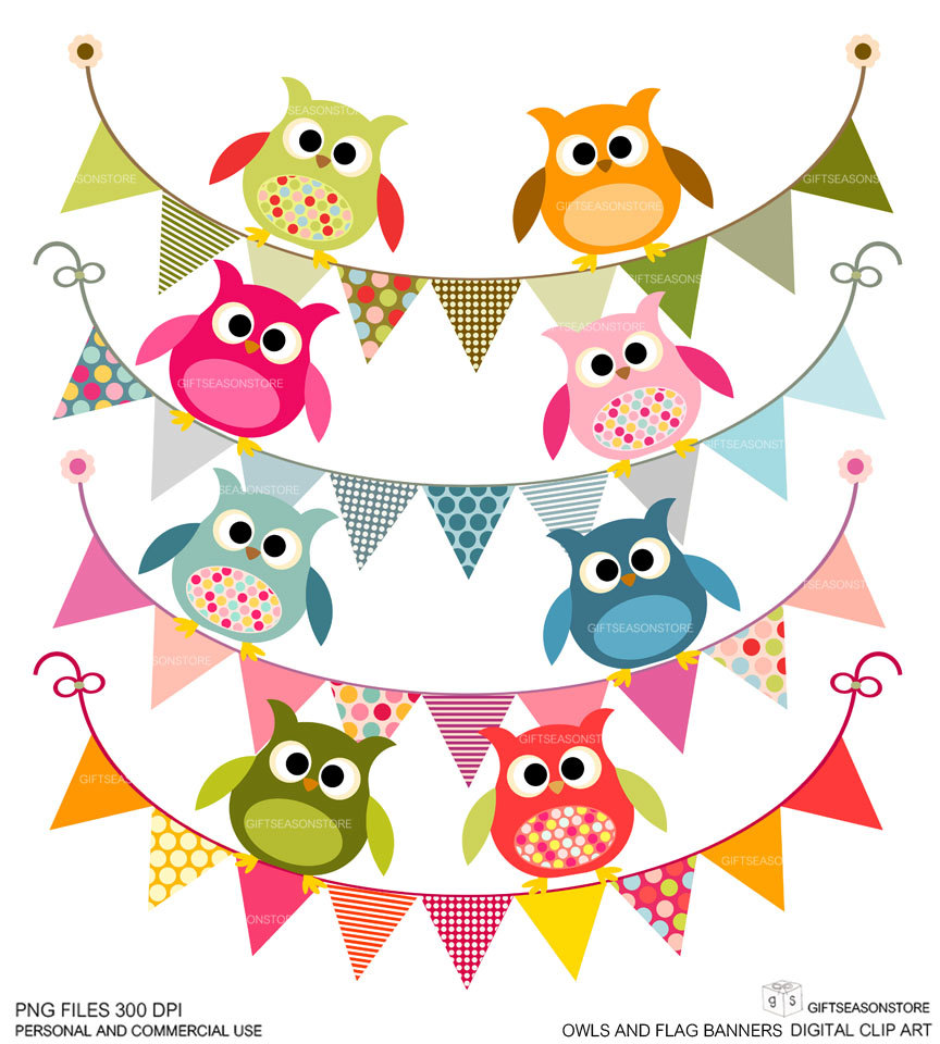 864x960 Owls And Flag Banners Digital Clip Art For Personal And Commercial