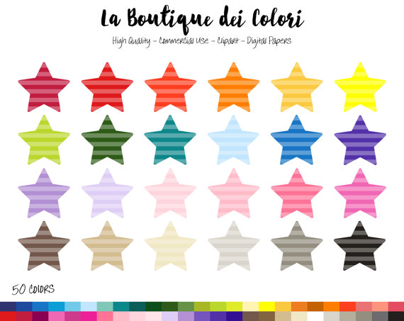 570x453 50 Rainbow Striped Star Clip Art, Banners Digital Illustrations