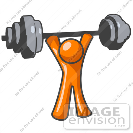 450x450 Clip Art Graphic Of An Orange Man Character Holding Up A Heavy