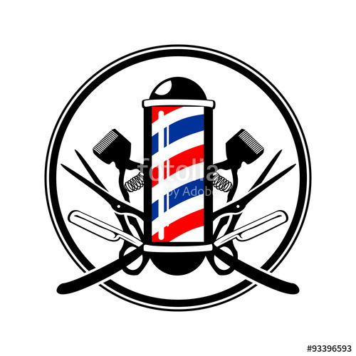 500x500 Circular Emblem Barber's Pole With Scissor, Razor Amp Old Clippers