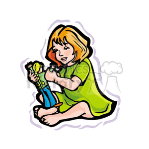 300x300 Royalty Free Little Girl In A Green Dress Playing With A Barbie
