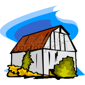 300x300 Royalty Free An Old Wooden White Washed Barn Surrounded By Shrubs