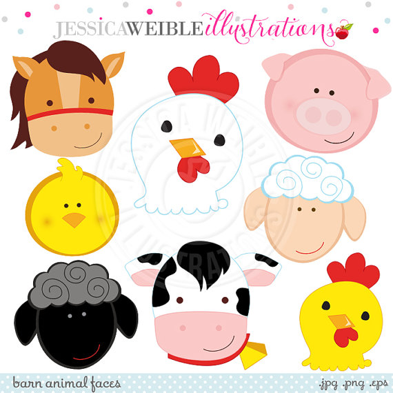 570x570 Barn Animal Faces Cute Digital Clipart Commercial Use Ok