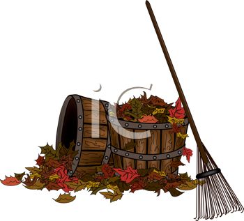 350x317 Picture Of Whiskey Barrels Full Of Leaves And A Rake In A Vector