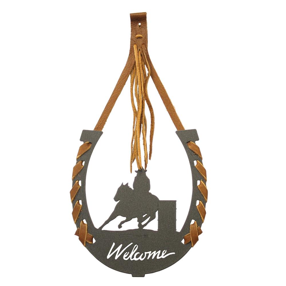 1000x1000 Barrel Racing Welcome Horseshoe Wall Art