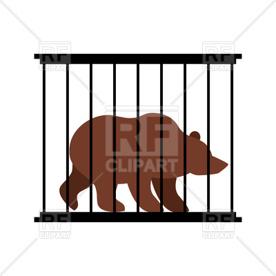 400x400 Bear In Cage. Animal In Zoo Behind Bars. Royalty Free Vector Clip