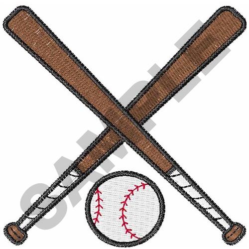 500x500 Sports Embroidery Design Crossed Baseball Bats And Ball