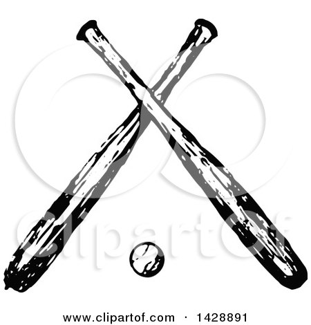 450x470 Clipart Of A Vintage Black And White Sketched Baseball And Crossed