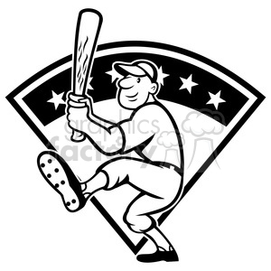 300x300 Royalty Free Black And White Baseball Player Batting Front Kick