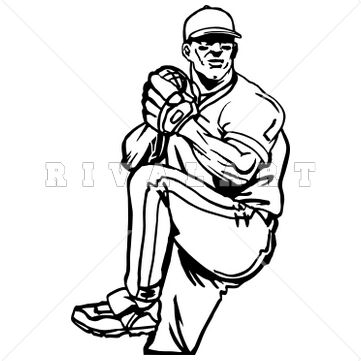 361x361 Sports Clipart Image Of Black White Baseball Pitcher Pitching