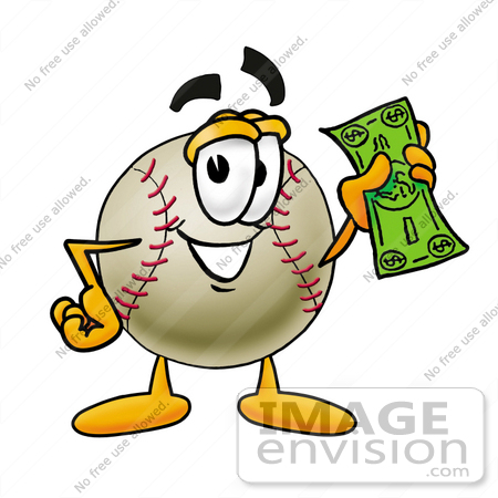 450x450 Clip Art Graphic Of A Baseball Cartoon Character Holding A Dollar