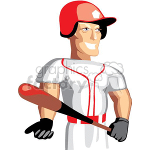 300x300 Royalty Free Cartoon Baseball Player Holding A Bat 370009 Vector
